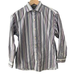 Thomas Dean Speckled Stripe Button Down Shirt - Purple Black Grey - Medium 10/12